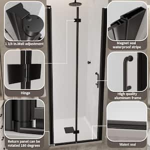32-33 in. W x 72 in. H Bi-Fold Semi Frameless Shower Door in Matte Black with Clear Glass