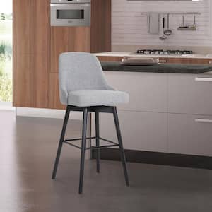 Sicily Swivel 26 in. Light Grey/Black Wood Counter Stool with Fabric Seat