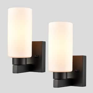 12.13 in. 2 Light Black Modern Wall Sconce with Standard Shade