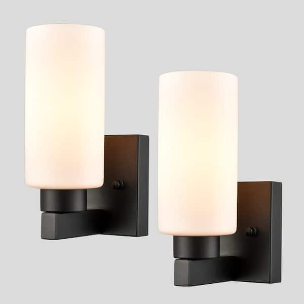 CLAXY 12.13 in. 2 Light Black Modern Wall Sconce with Standard Shade