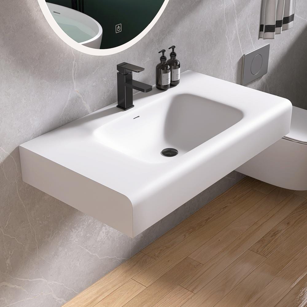 MEDUNJESS 39 in. x 22 in. x 7 in. Solid Surface Wall-Mounted Bathroom ...