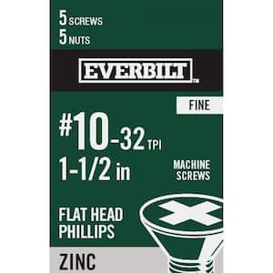 #10-32 x 1-1/2 in. Phillips Flat Head Zinc Plated Machine Screw (5-Pack)