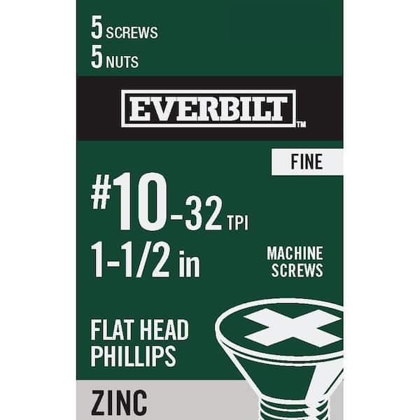 Everbilt #10-32 x 1-1/2 in. Zinc Plated Phillips Flat Head Machine Screw (5-Pack)