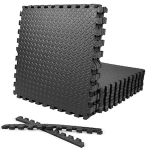 CAP Puzzle Exercise Mat Black 24 in. x 24 in. x 0.5 in. EVA Foam  Interlocking Tiles with Border (72 sq. ft.) MTS3-1206AM - The Home Depot