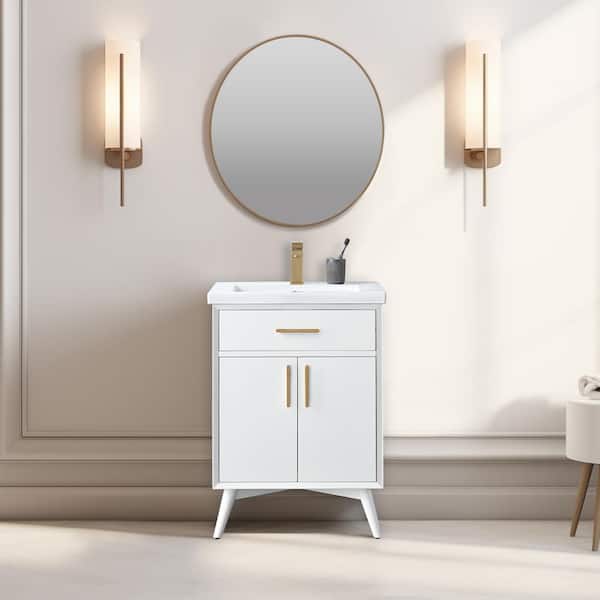 SUDIO Nolan 24 in. W x 18 in. D x 34 in. H Bath Vanity in White with White Ceramic Vanity Top