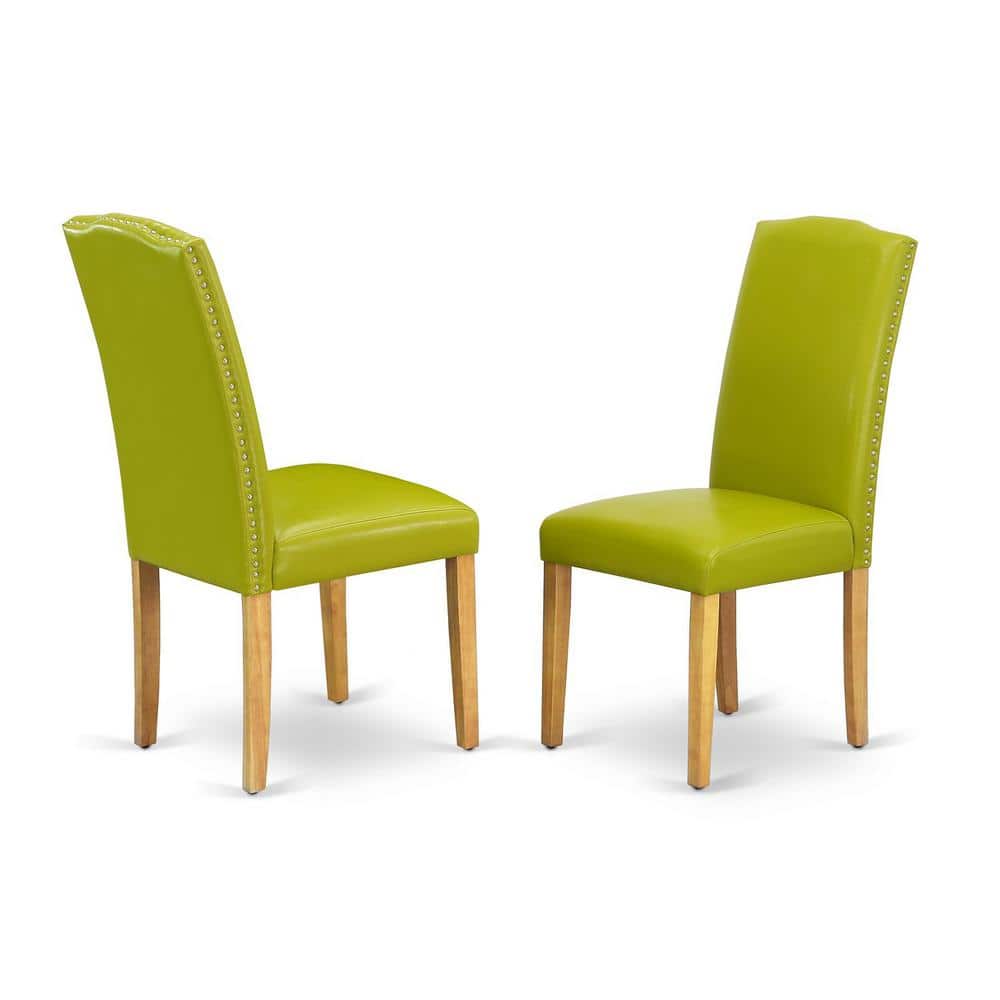 Oak Finish 3-Piece Dining Set with Green PU Leather Chairs