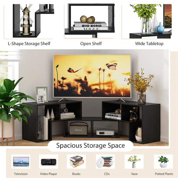 Black Wood TV Stand Entertainment Center Fits TVs up to 65 in. with Adjustable Shelves