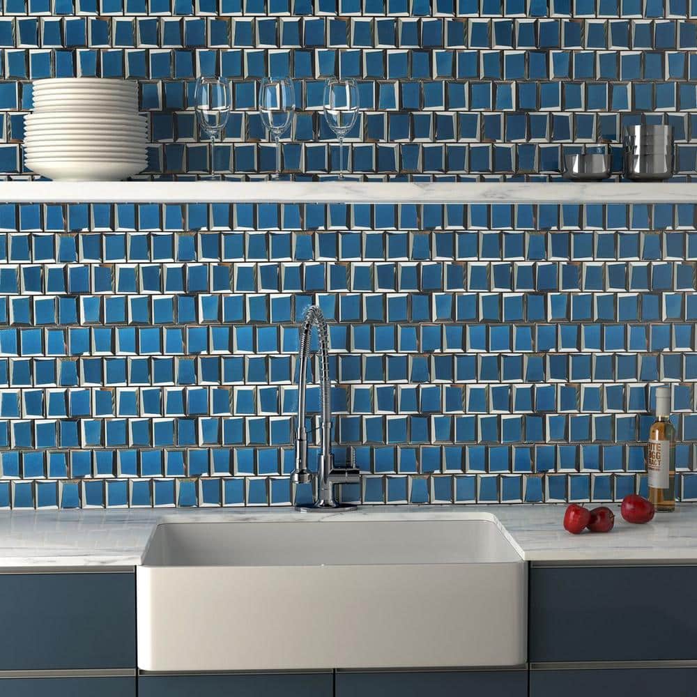 Ivy Hill Tile Aiga Glam Blue 3 in. x 0.31 in. Polished Glass Wall Tile