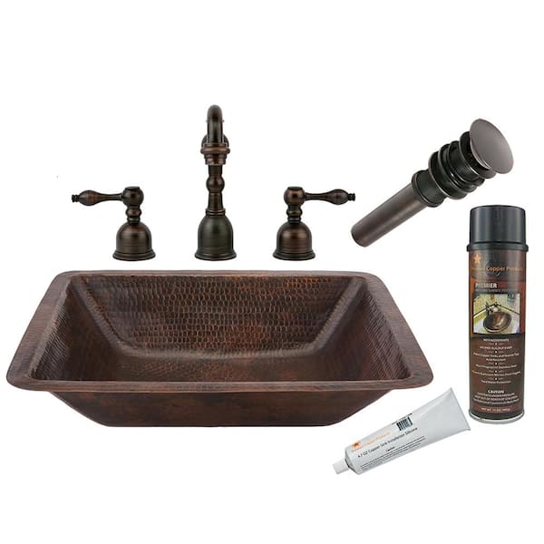 Premier Copper Products All-in-One Rectangle Under Counter Hammered Copper Bathroom Sink in Oil Rubbed Bronze