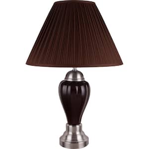 27 in. Brown Ceramic Standard Light Bulb Bedside Table Lamp with Brown Linen Shade