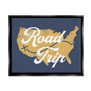 Road Trip Vintage Text Traveling Country Map by Lil' Rue Floater Frame Travel Wall Art Print 21 in. x 17 in.