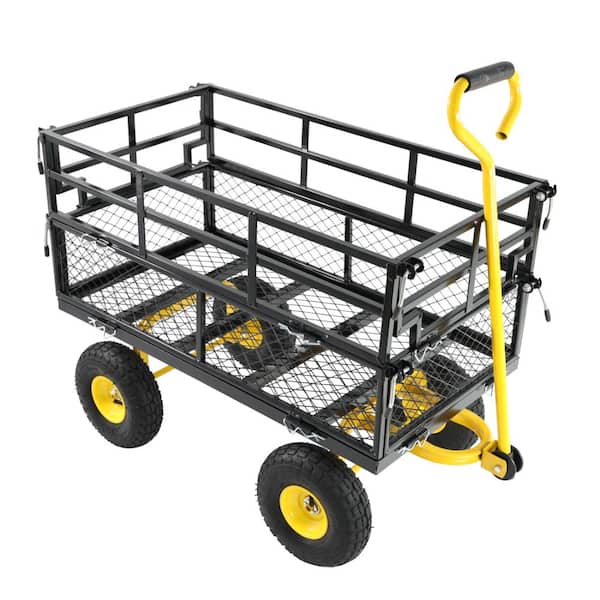 6 cu. ft. Steel 600lbs. Capacity Utility Garden Wagon Cart with Powerful Inflatable Tires in Black