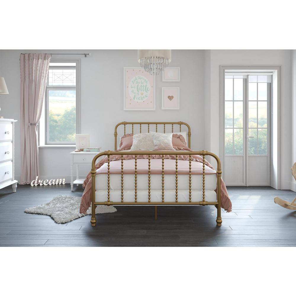 Gold Full Metal Bed with Scrollwork Headboard