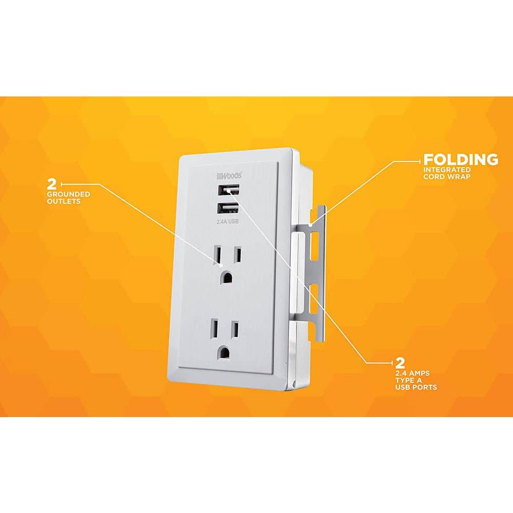 White Tamper Resistant Wall Outlet with 2 USB Ports