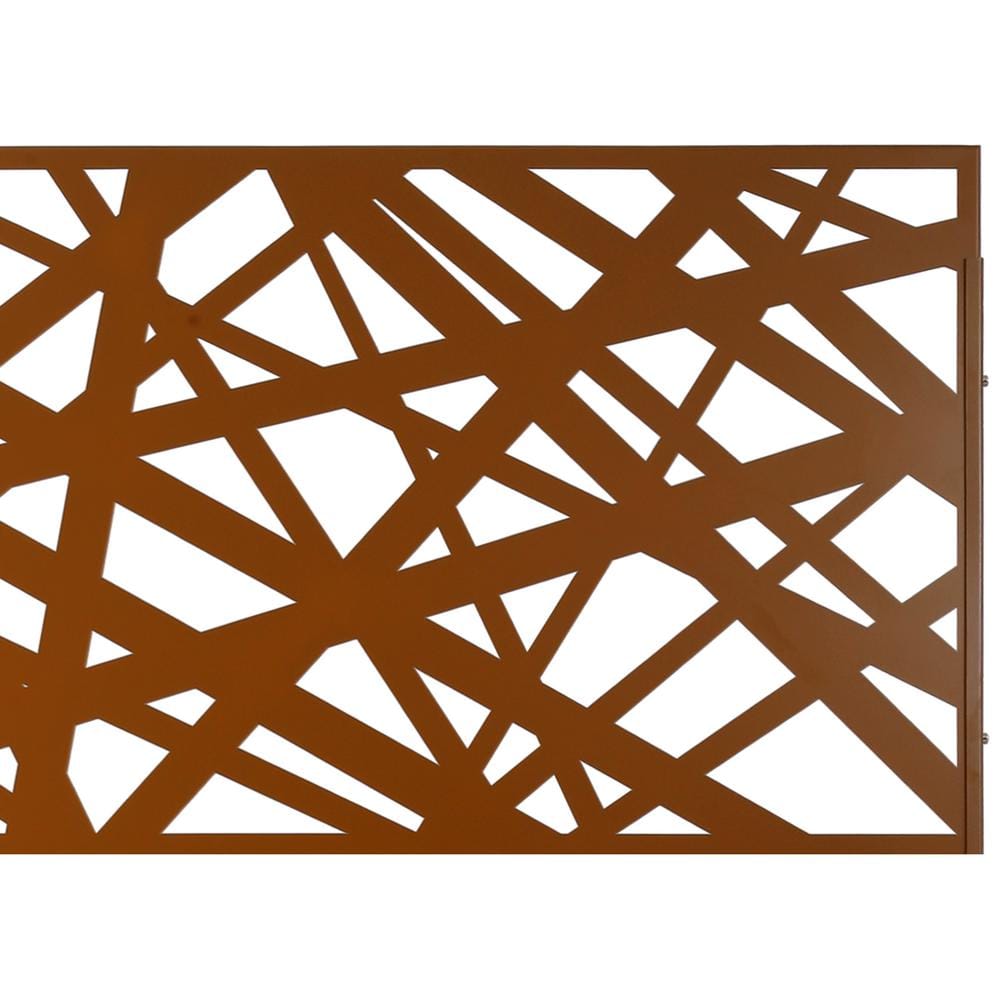 Close-up of the abstract geometric laser-cut pattern on the brown metal screen.