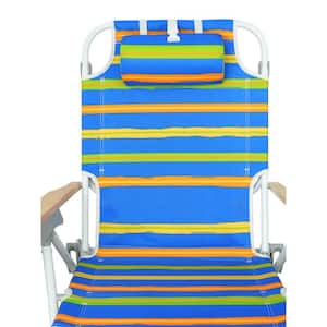 13 in. H 2-Pieces Navy Blue Aluminum Folding 5-Position Backpack Beach Chairs with Pouch and Beach Towels