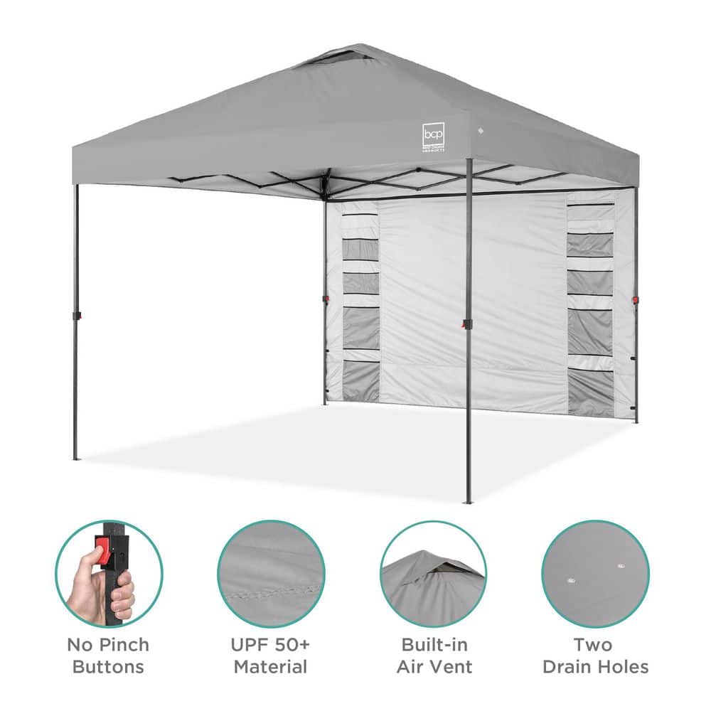 Silver 10x10ft Easy Setup Pop Up Canopy Tent with Side Wall
