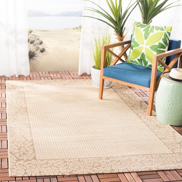Courtyard Natural/Brown 8 ft. x 11 ft. Border Indoor/Outdoor Patio  Area Rug