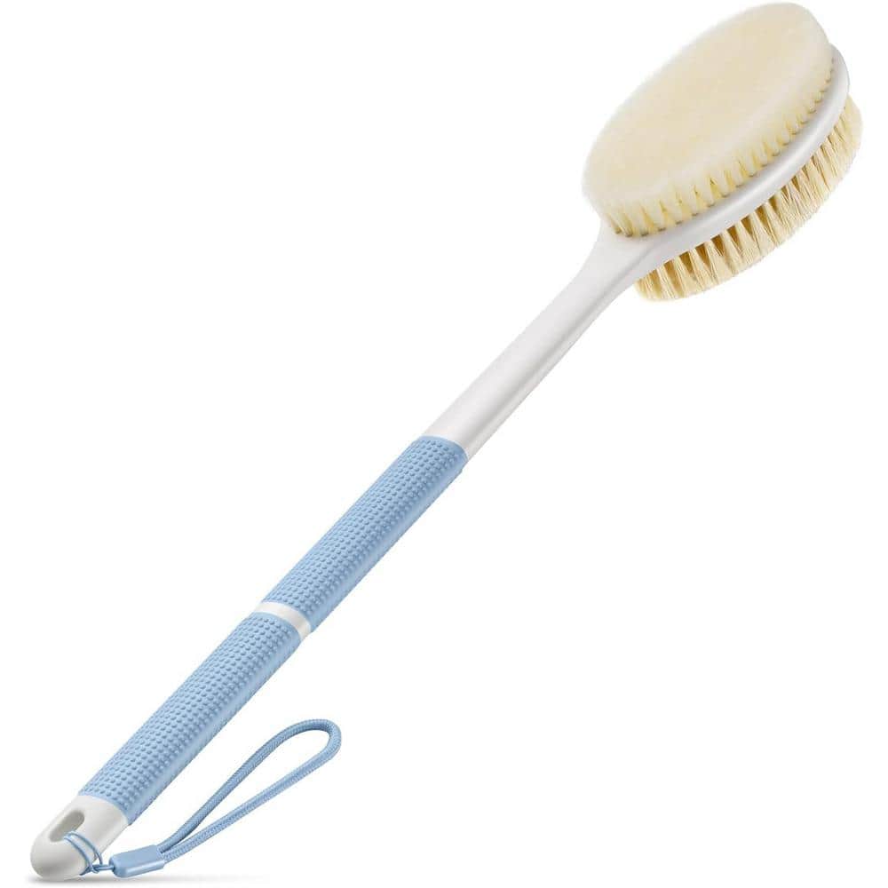 Body Exfoliator Back Scrubber with Stiff and Soft Bristles for Bath in Blue