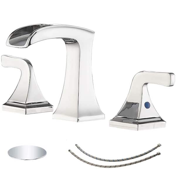 cadeninc 8 in. Widespread 2-Handle Waterfall Bathroom Sink Faucet in Polished Chrome