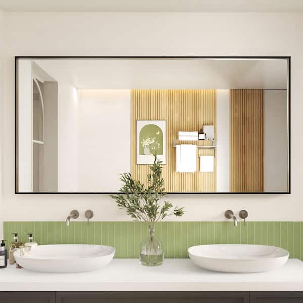 72 in. W x 36 in. H Black Aluminum Rectangular Framed Wall Bathroom Vanity Wall Mount Mirror