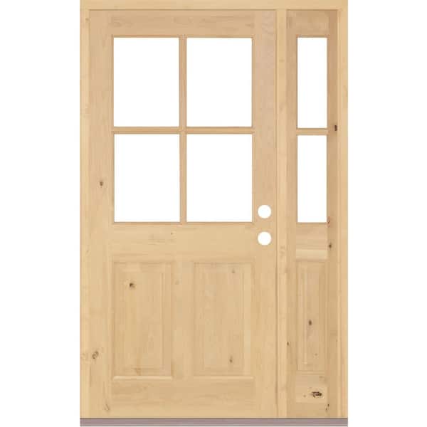Krosswood Doors 50 in. x 80 in. Knotty Alder Left-Hand/Inswing 4-Lite Clear Glass Clear Stain Wood Prehung Front Door/Right Sidelite