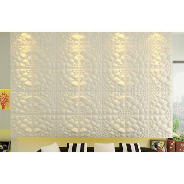 Rock Design 3D Glue on Wall Panel Plant Fiber Material Off-White Paintable