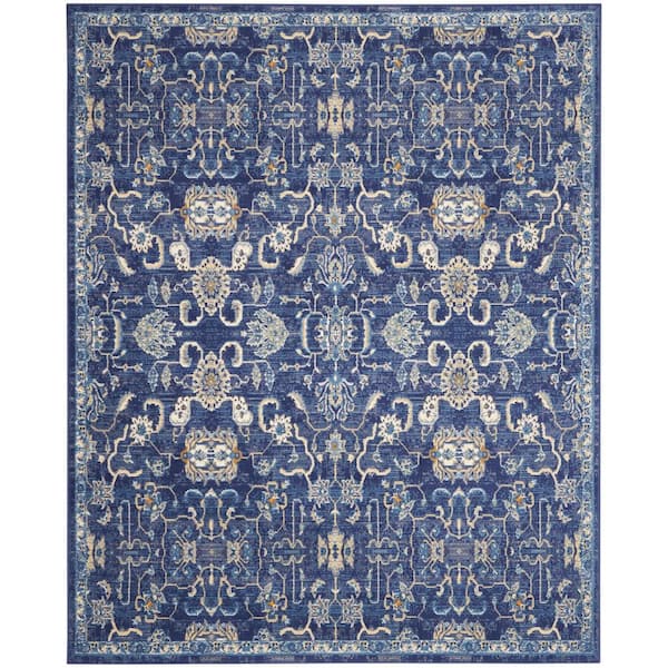 Grafix Navy 7 ft. x 10 ft. Persian Medallion Transitional Area Rug