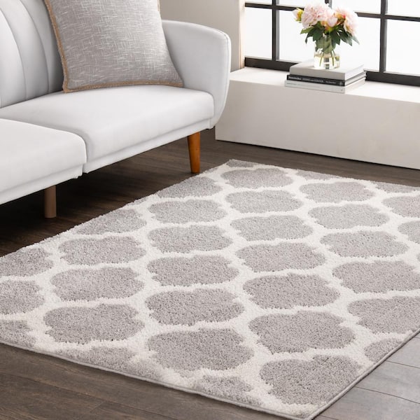 Seyward 2 ft. x 4 ft. Light Gray/Buff Trellis Area Rug