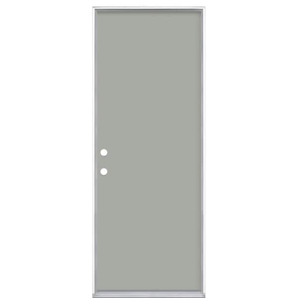 Masonite 30 in. x 80 in. Flush Right-Hand Inswing Silver Clouds Painted Steel Prehung Front Exterior Door No Brickmold