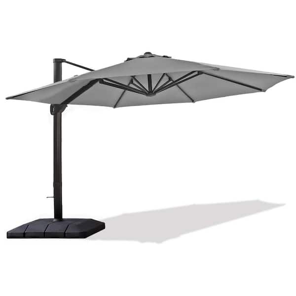 HOTEBIKE 11 ft. Cantilever Patio Umbrella with Weight Base for Deck, Pool and Backyard in Grey