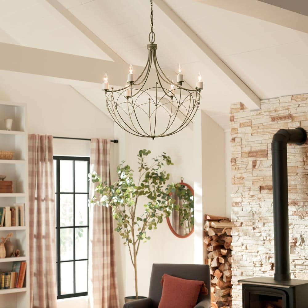 Elegant Topiary 6-Light Character Bronze Chandelier with Vintage Candle Sleeves