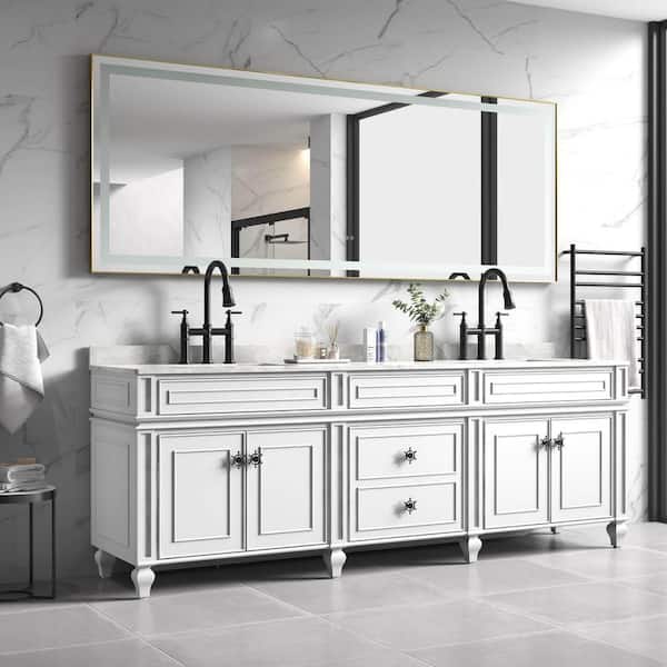 Brushed Gold 118.00 in. W x 36.00 in. H LED Modern Rectangle Aluminium Framed Wall Mirror