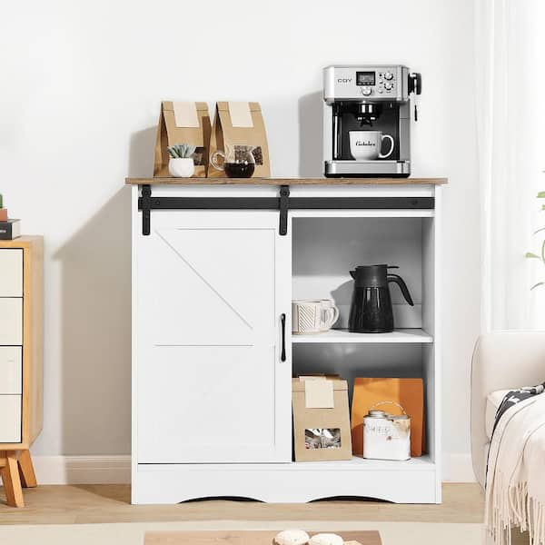 SVOPES Farmhouse Coffee Bar Cabinet Product Description: 31.5 in. x 13.8 in. x 31.5 in. Cabinet, 3-Tier Storage White