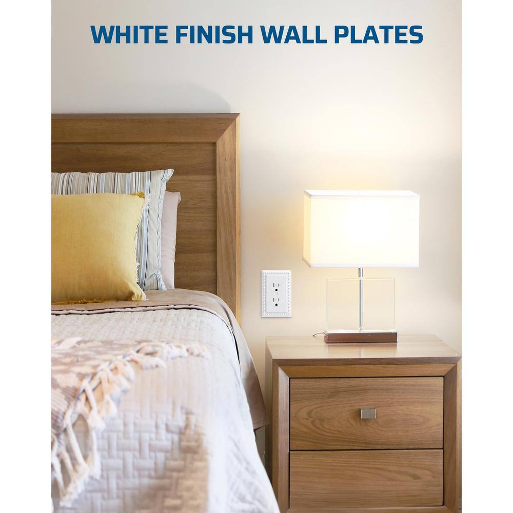 White Beaded Metal 1-Gang Duplex Outlet Cover Plate, 4-Pack