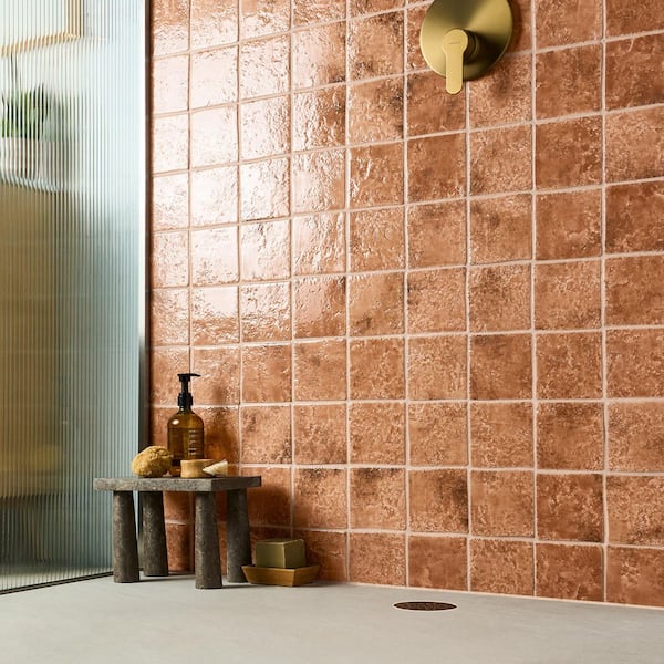 Elara Sunset Terracotta 4.72 in. x 4.72 in. Glossy Textured Porcelain Floor and Wall Tile (4.48 Sq. Ft. / Case)