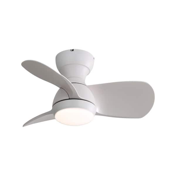 23 in White 3 ABS Blades Flush Mount Standard Outdoor Ceiling fan with LED lights and Remote Included