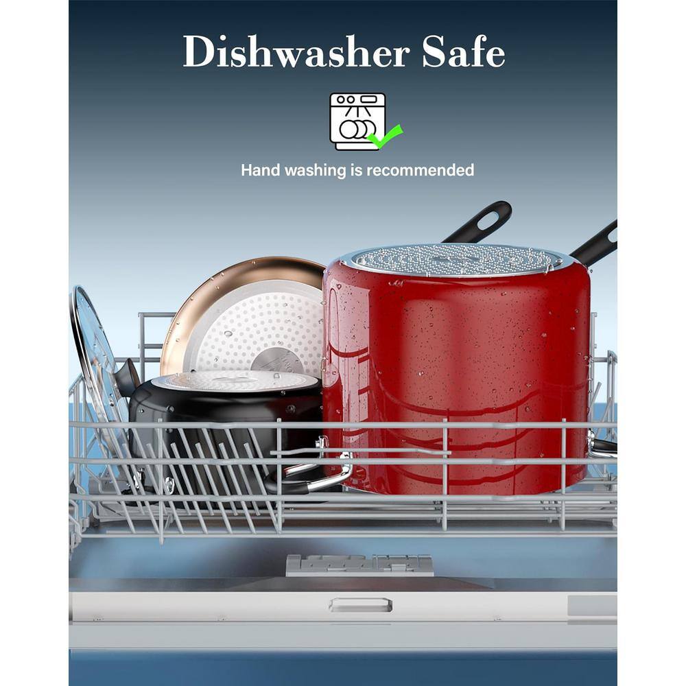 Marble Red 10.5-Qt Aluminum Nonstick Stockpot with Glass Lid