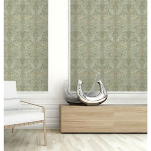 Oriental Damask Soft Green Paper Non Pasted Strippable Wallpaper Roll (Cover 56.00 sq. ft.)