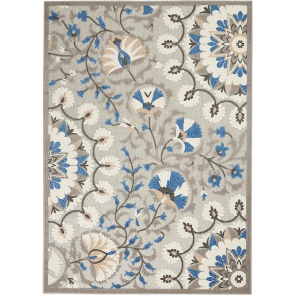 Nourison Aloha Gray/Multicolor 4 ft. x 6 ft. Floral Modern Indoor/Outdoor Patio Area Rug