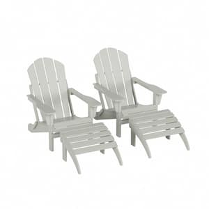 Laguna Outdoor Patio 4 Piece Set Traditional HDPE Plastic Folding Adirondack Chairs with Footrest Ottomans in Sand