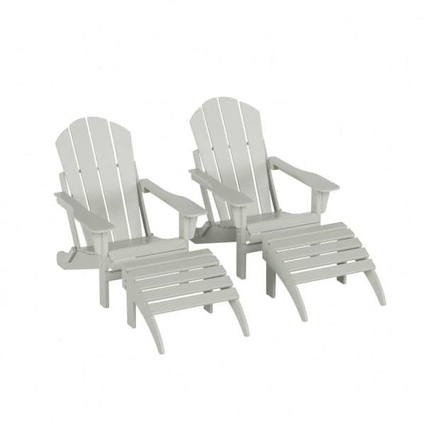 WESTIN OUTDOOR Laguna Outdoor Patio 4 Piece Set Traditional HDPE Plastic Folding Adirondack Chairs with Footrest Ottomans in Sand