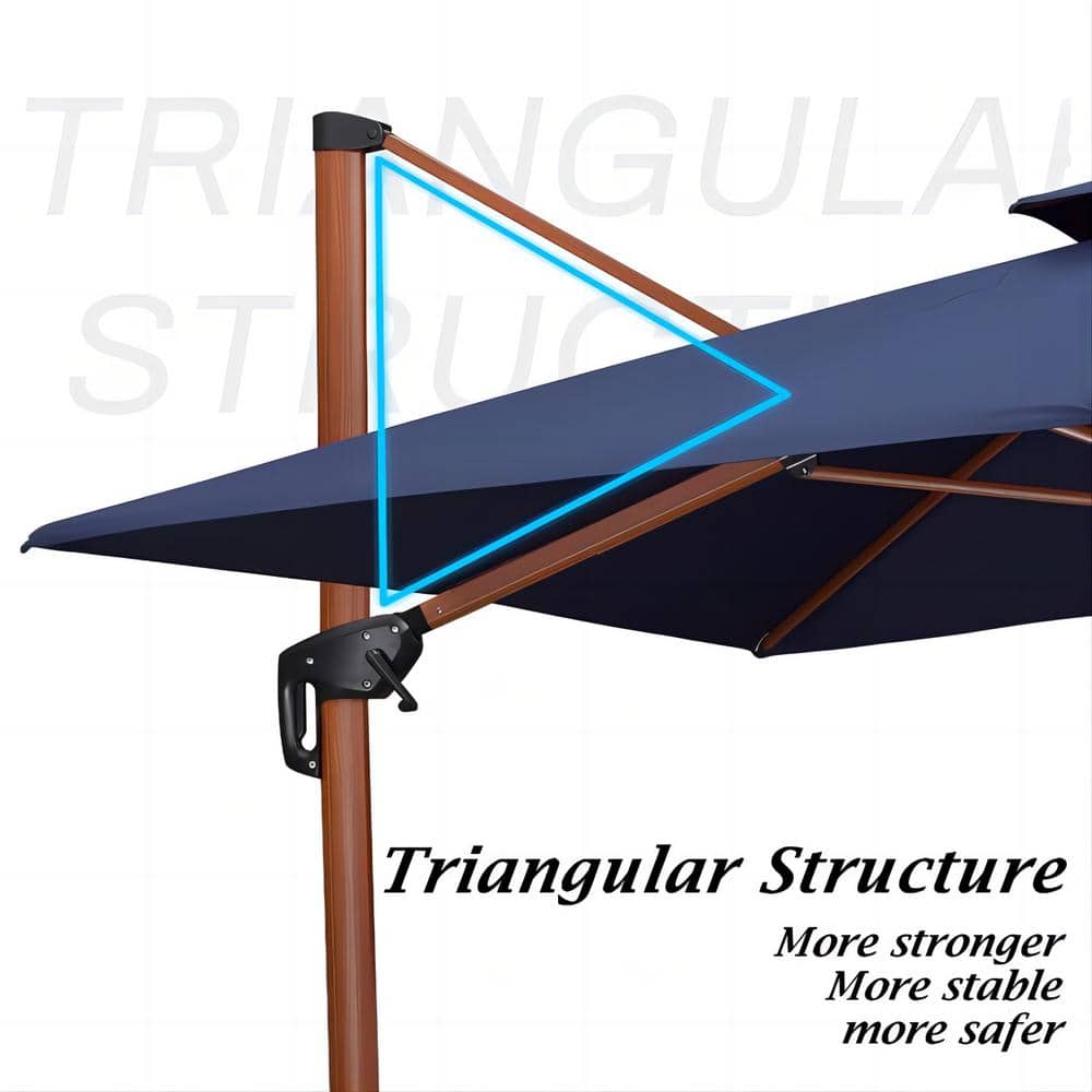 Navy Blue 11' Square Cantilever Patio Umbrella with Wood Grain Frame