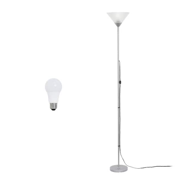 70 in. Silver Torchiere Standard Stick Floor Lamp with LED Bulb for Living Room
