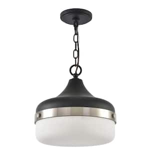 1-Light Black Pendant with Frosted Shade Diffuser