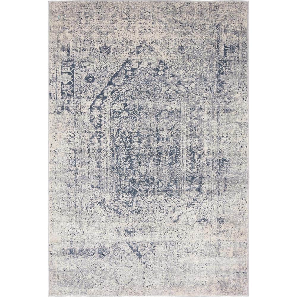 Modern Gray Synthetic 4' x 6' Easy-Care Stain-Resistant Rug
