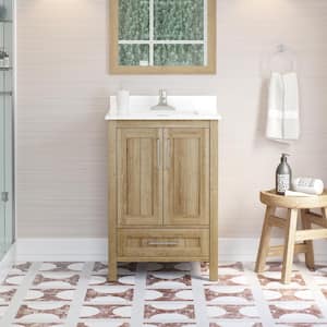 Kansas 24 in. W x 19 in. D x 34 in. H Single Sink Bath Vanity in White Oak with White Engineered Stone Top