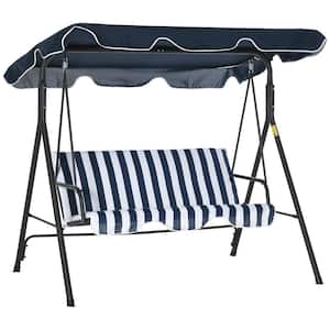 Outsunny Black Metal Patio Swing with Canopy, Outdoor Yard Glider Swing Chair with Stand 84A 