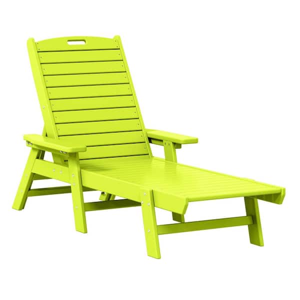 Harlo Lime HDPE All Weather Fade Proof Plastic Reclining Adjustable Backrest Outdoor Patio Chaise Lounge Armchair