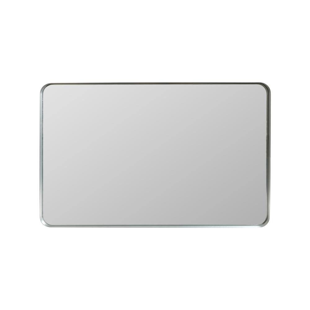 36 in. W x 30 in. H Rectangular Metal Framed Rounded Corner Wall Mounted Bathroom Vanity Mirror in Glossy Brushed Silver price history on PriceWatchPro